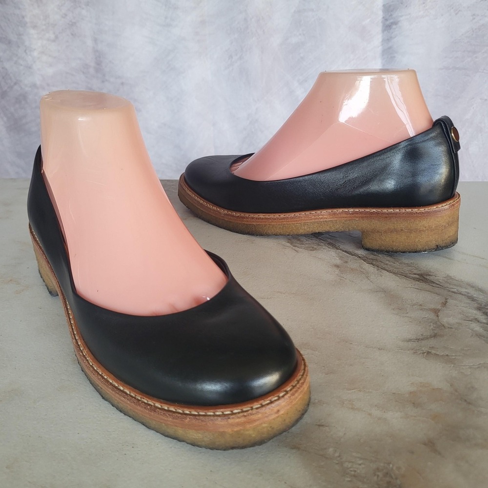 Lanvin Chunky Heel Slip On Crepe Sole Ballet Style Loafers Black Women's 37.5